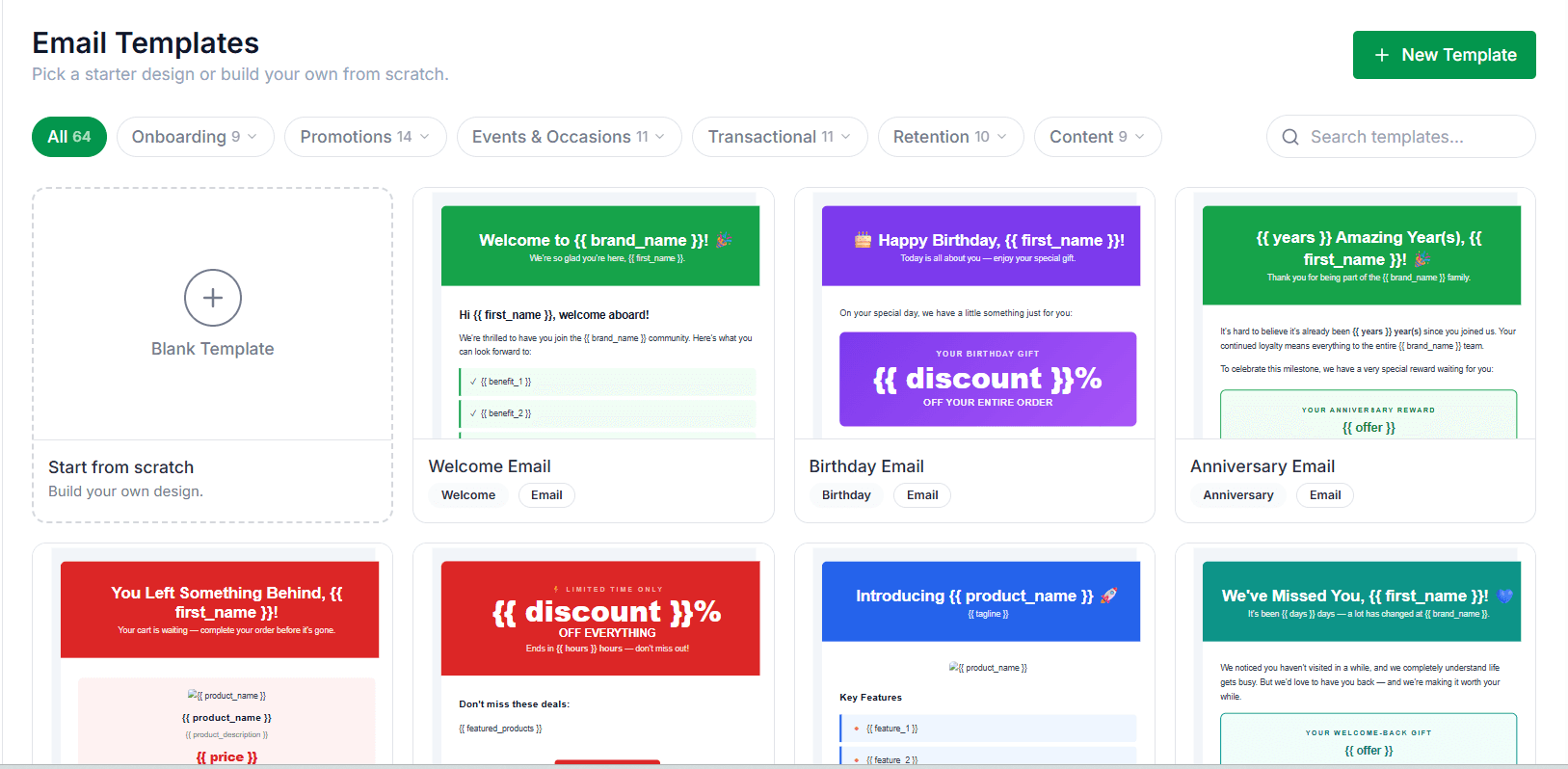 Roboket CRM dashboard showing ready-made email campaign templates