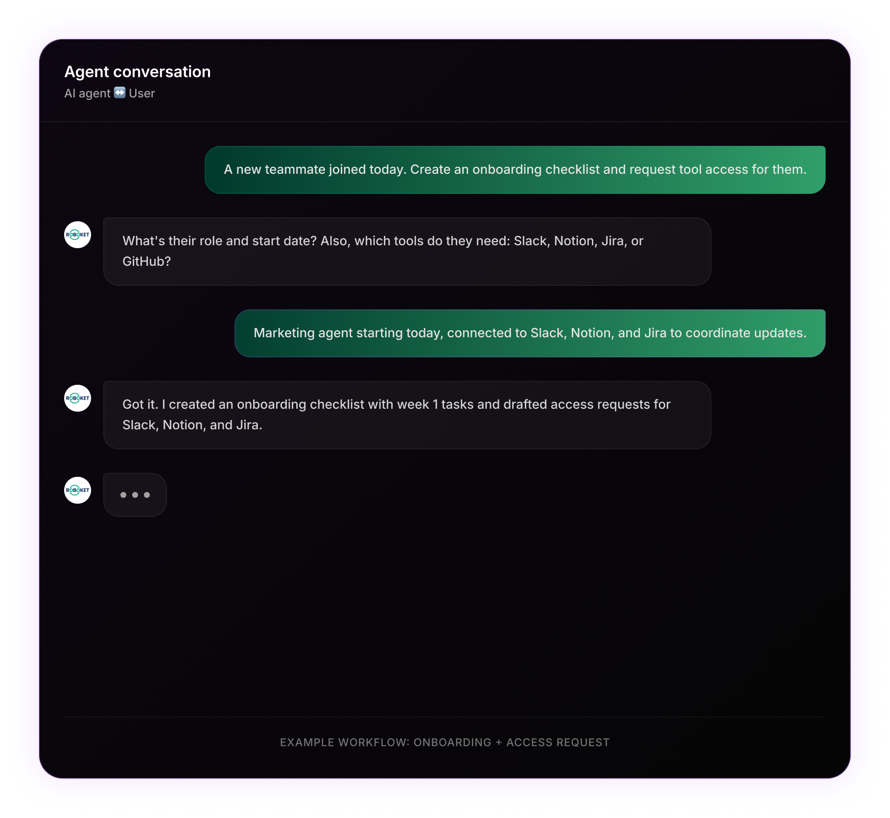 Example conversation with the Roboket AI assistant